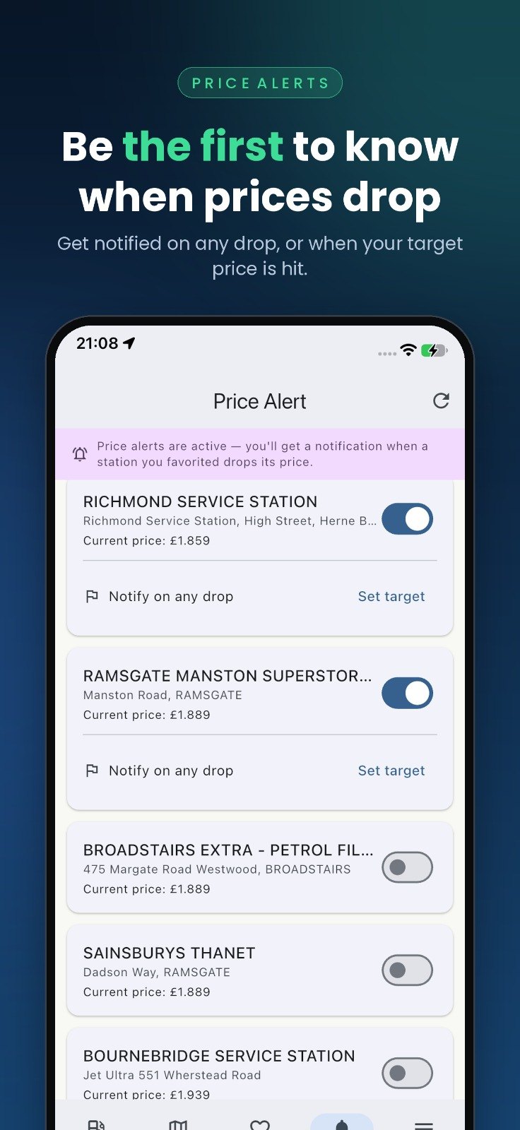 TankCompass: Price alerts for favorite stations