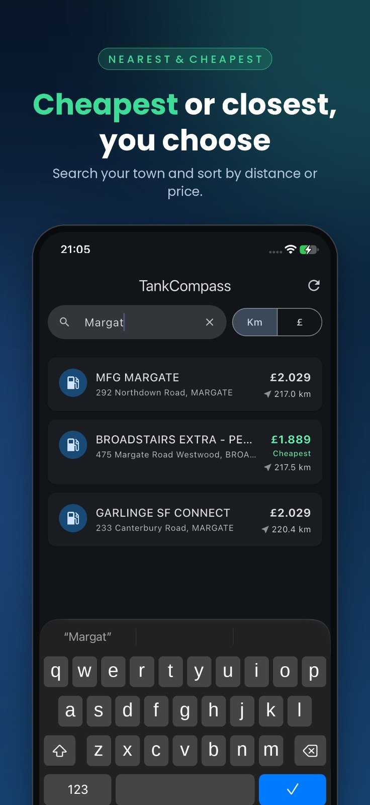 TankCompass: Station list sorted by price